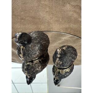 Vintage Metal Quail Bird Salt & Pepper Shakers Set Antique Finish